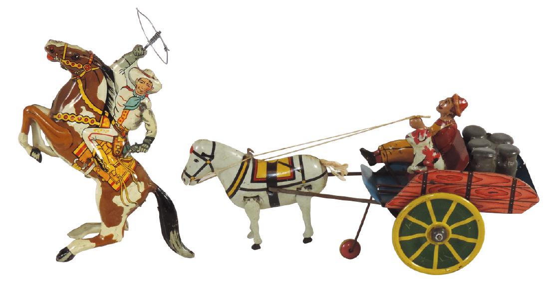 Toys (2), Marx cowboy w/lasso on horse tin windup, Exc (1 of 1)