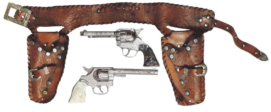 Roy Rogers toy cap guns & holster, tooled leather (1 of 1)