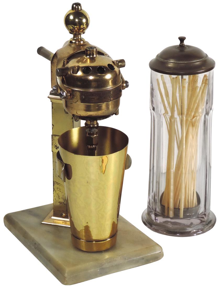 Soda fountain milk shake machine & straw holder, brass (1 of 1)