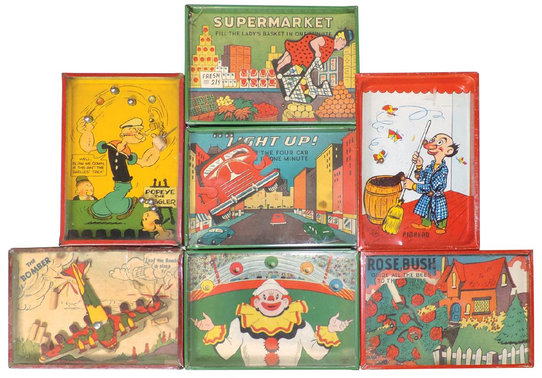 Toy dexterity puzzles (7), Popeye, Bomber, Supermarket, (1 of 1)