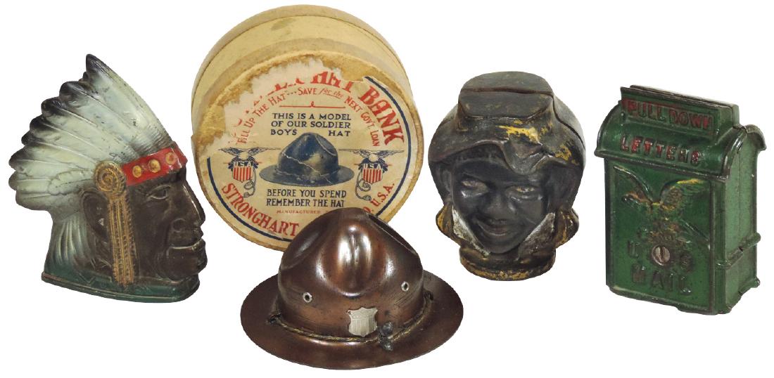 Still banks (4), U.S. Mail w/American eagle, cast iron (1 of 1)