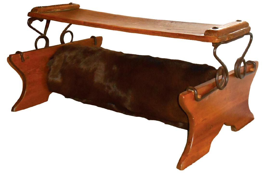 Primitive buggy seat, pine w/iron supports, dowel (1 of 1)