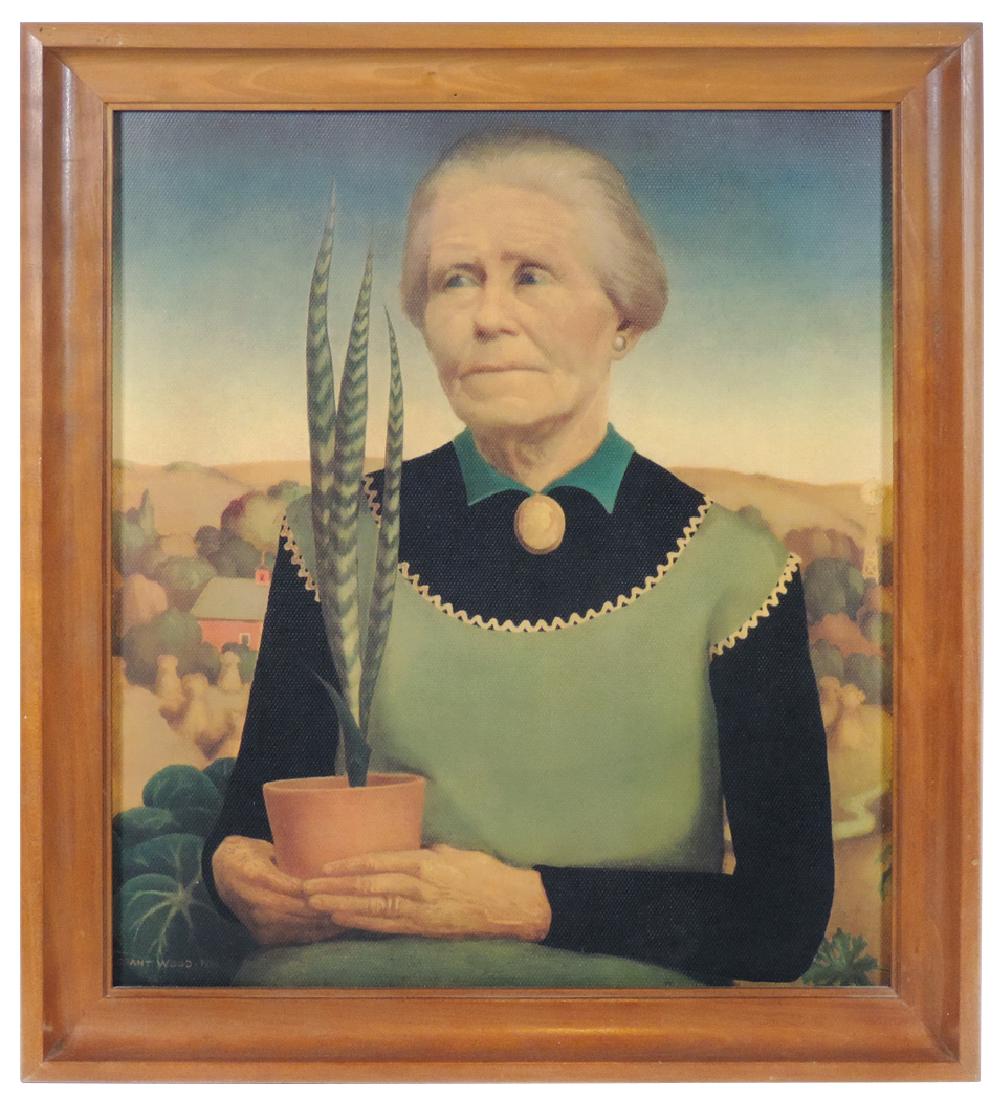 Grant Wood print, "Woman with Plants" portrait of (1 of 2)