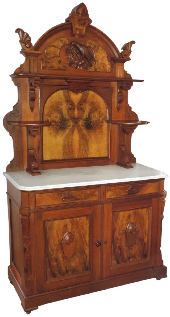 Furniture, huntboard, 2-pc walnut w/burled walnut (1 of 1)