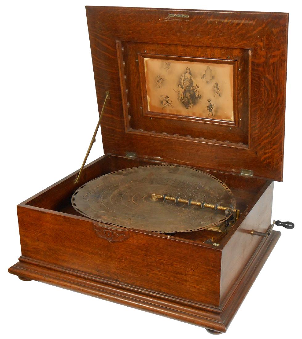 Musical, Regina Music Box, oak w/Stick and Ball lid, (1 of 2)