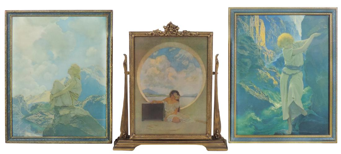 Maxfield Parrish prints (3), Pandora's Box in tilt: Maxfield Parrish prints (3), Pandora's Box in tilt frame, some rippling & center crease, o/wise VG cond, frame Exc cond, 15.75"H x 14"W, The Canyon by Reinthal & Newman-NY, marked w/orig retailer labe