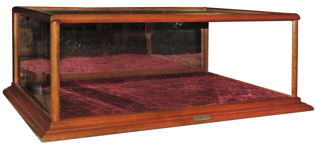 Display case, countertop, oak w/molded base & mirrored (1 of 1)