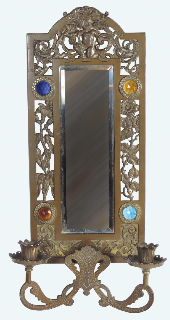 Mirror w/candle holders, ornate brass beveled mirror (1 of 1)