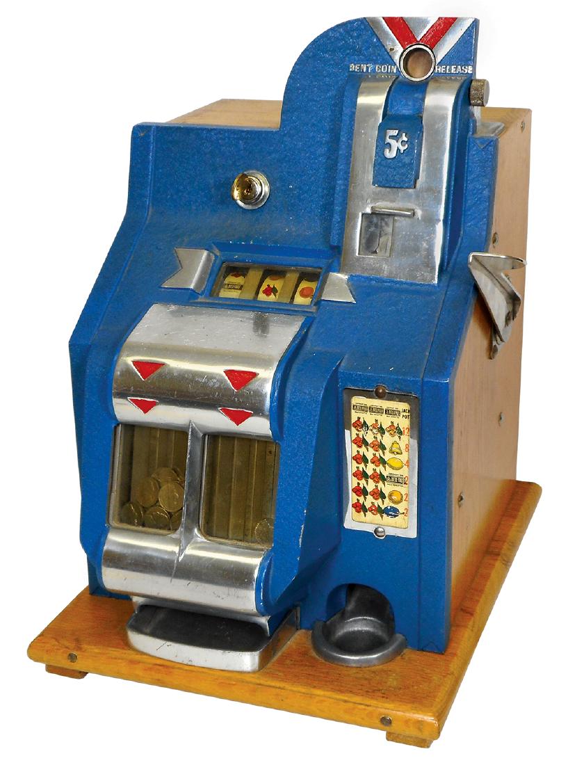 Coinoperated slot machine, Mills QT Chevron front, 5