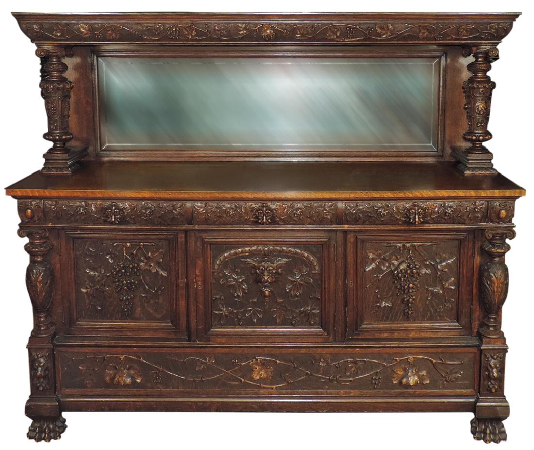 Furniture, sideboard, heavily carved quarter-sawn oak (1 of 1)
