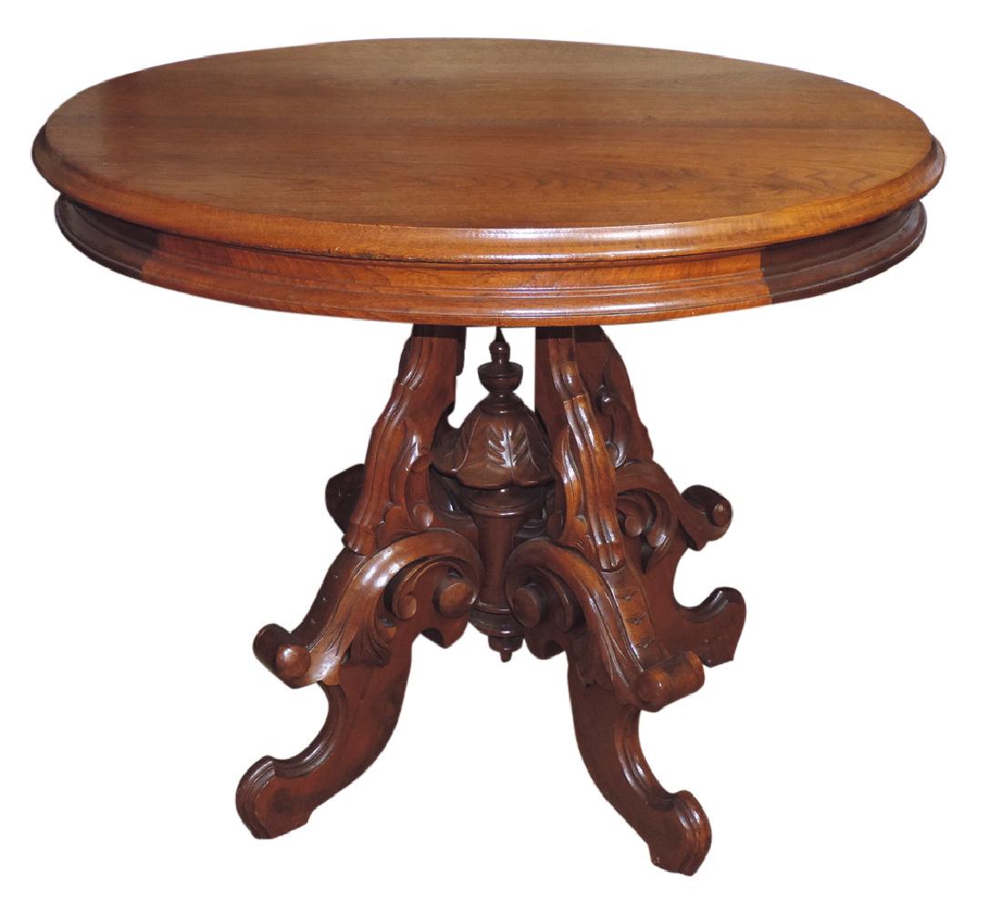 Furniture, parlor table, walnut w/oval top, highly (1 of 1)