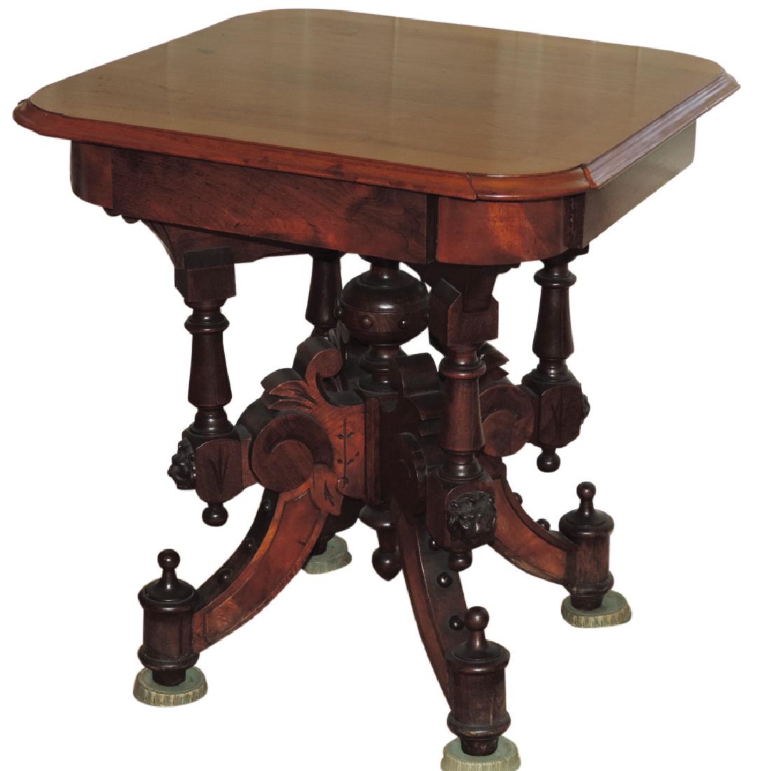Furniture, parlor table, walnut w/burl trim, carved (1 of 1)