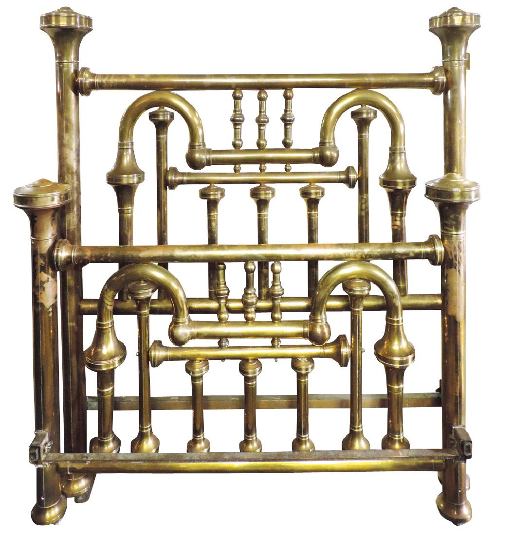 Furniture, brass bed, fancy head & footboard w/mushroom (1 of 1)