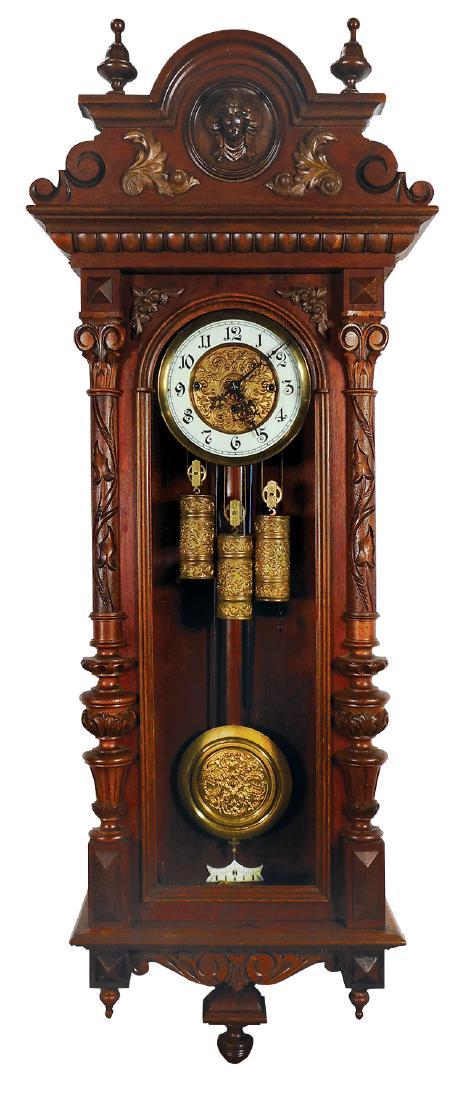 Clock, European 3-weight regulator, c.1900, walnut (1 of 1)