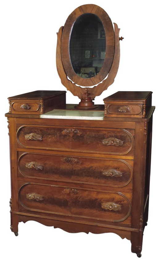 Furniture Victorian Dresser W Mirror Walnut 3 Drawer