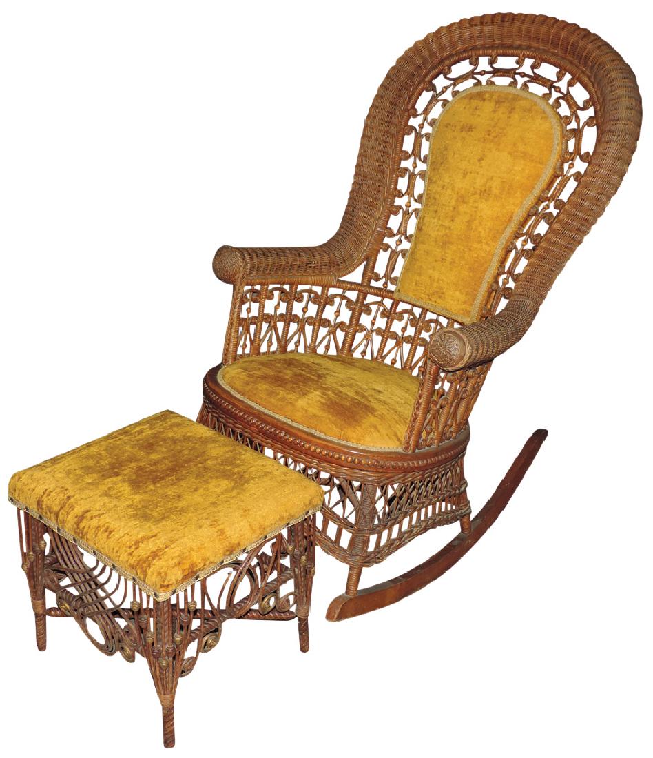 Furniture, wicker rocker w/footstool, early 1900's, (1 of 1)