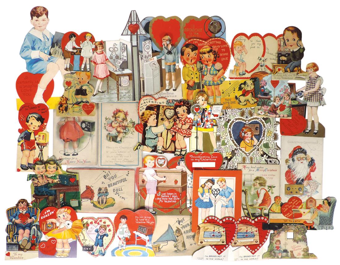 Valentines & postcards (approx 30), all w/radio or (1 of 1)