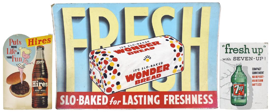 Country store soda & bread signs (3), 7up & Hires cdbd (1 of 1)