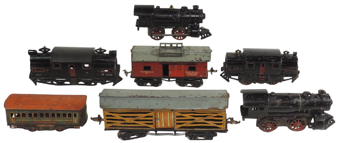 Toy train locomotives & cars  (7 pcs), Ives cast iron (1 of 1)