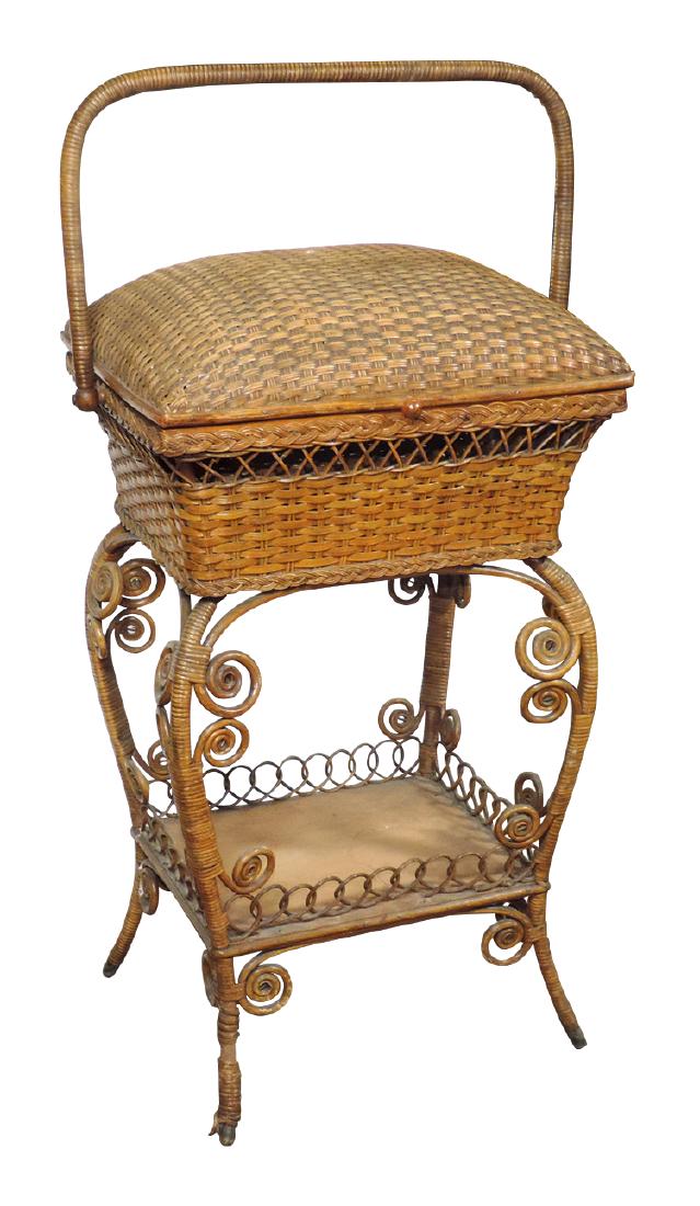 Sewing  basket, Heywood-Wakefield white wicker, domed (1 of 1)