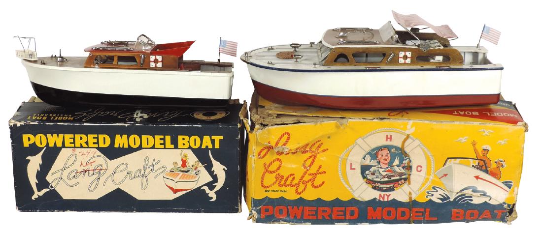 Toy boats (2) w/boxes, both Langcraft, wood & plastic (1 of 1)