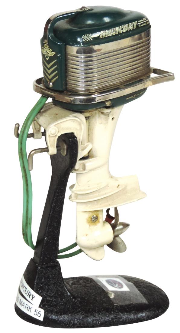 Toy boat motor 1956 Mercury Mark 55 on metal display (1 of 1)