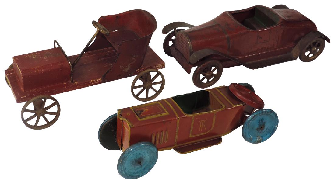 Toy cars (3), early tin roadster, red speedster (1 of 1)