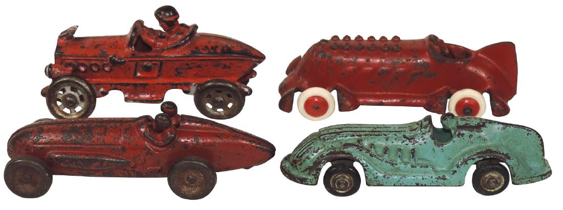 Toy race cars (4), 1 marked Arcade 1457, 1 w/driver & (1 of 1)