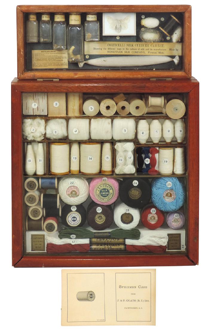 Country store Corticelli Silk Culture & J. & P. Coats': Country store Corticelli Silk Culture & J. & P. Coats' Specimen wood cases, both full of orig prod & Exc cond, 5" x 12" & 13"Sq.