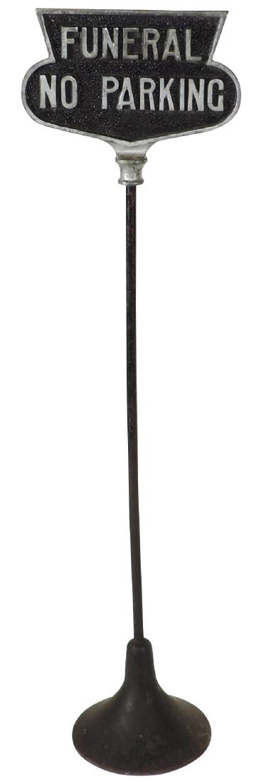 Funeral No Parking sign, cast metal on cast iron base, (1 of 1)
