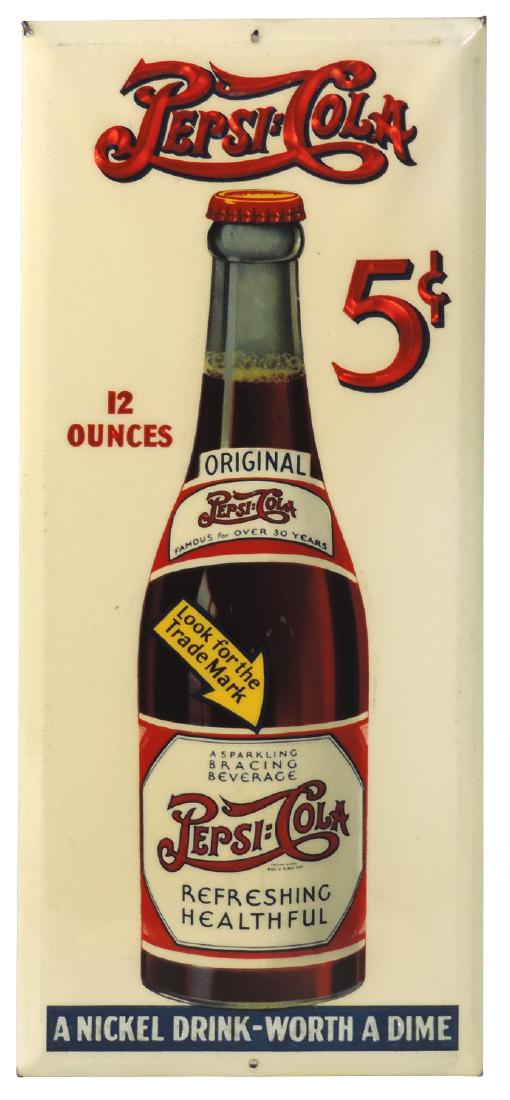 Pepsi-Cola double-dot sign, celluloid w/12 oz 5 Cent (1 of 1)