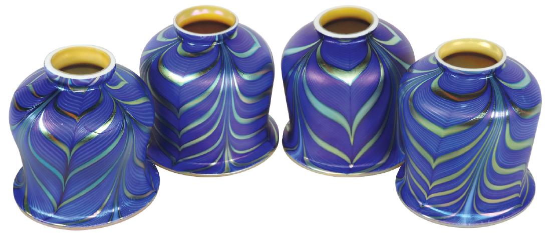 Lighting, (4) matching art glass shades, pulled feather (1 of 1)