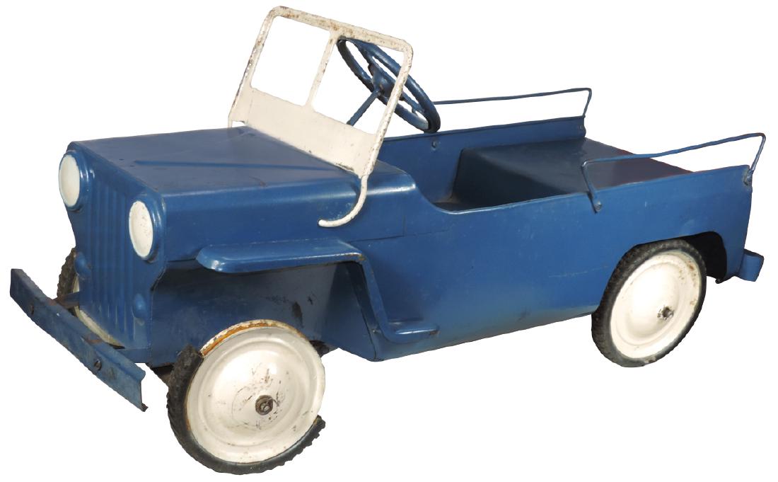 Children's pedal car jeep, pressed steel w/blue & white