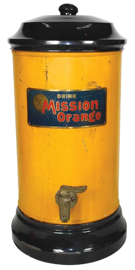 Soda fountain syrup dispenser, "Drink Mission Orange",