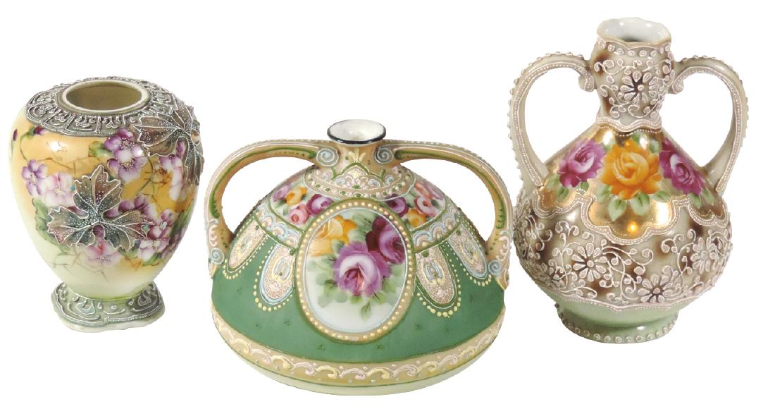 Porcelain (3), Nippon Moriage vases, hand-painted (1 of 1)