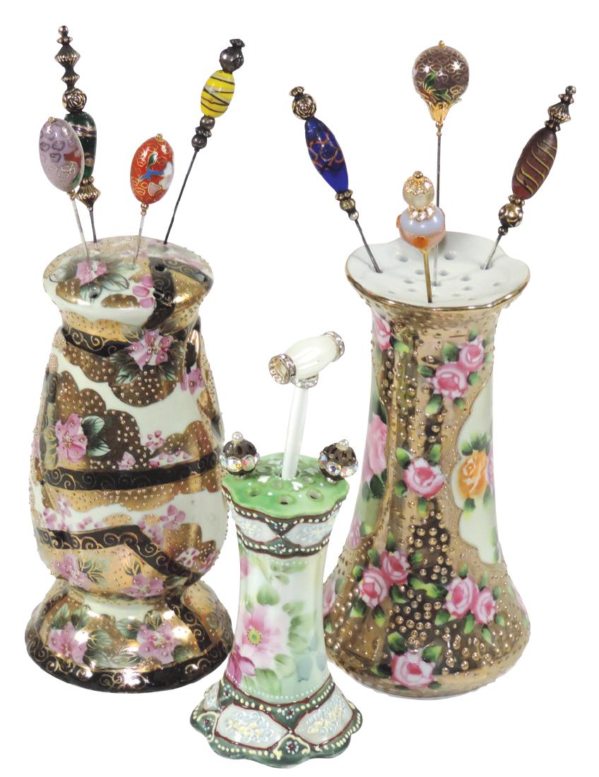 Porcelain (3), Nippon hat pin holders , beaded (1 of 1)