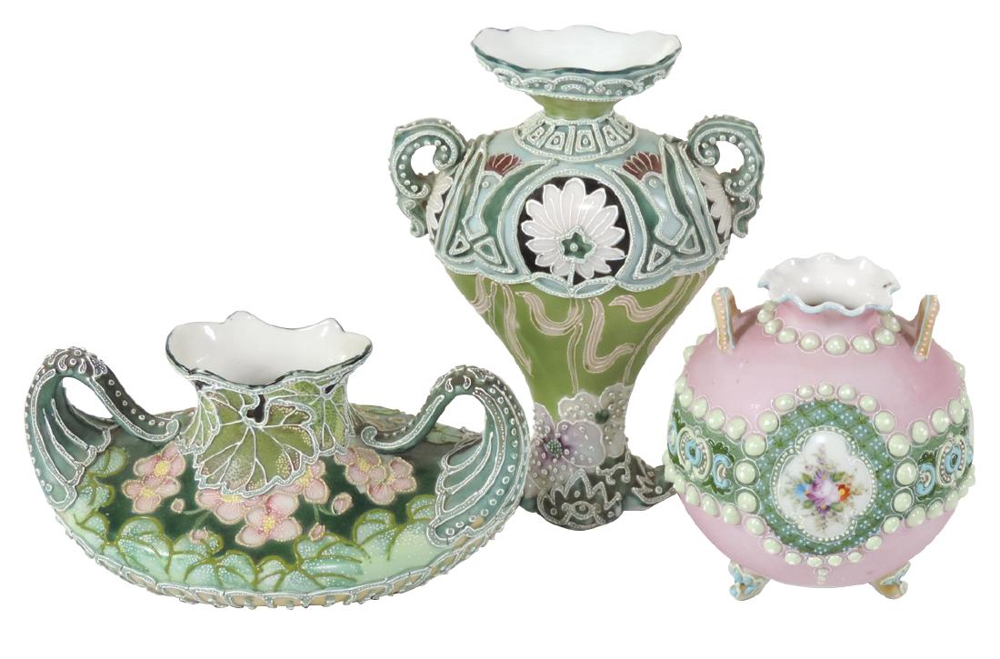 Porcelain (3), Nippon Moriage, vases, hand painted (1 of 1)