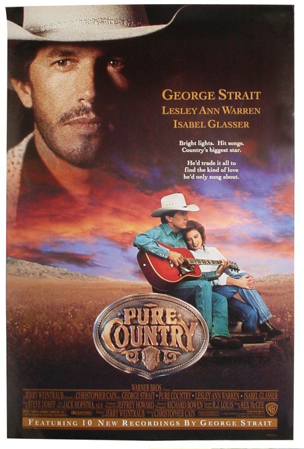Movie poster, one sheet, Pure Country, starring G: Movie poster, one sheet, Pure Country, starring George Strait, Lesley Ann Warren & Isabel Glasser, a Warner Bros. Production, Exc. cond., 40"H x 27"W.