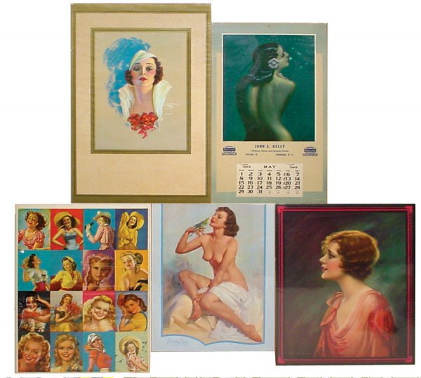 Pin-up calendar art (5 pcs.), Morning Song by Zoe: Pin-up calendar art (5 pcs.), Morning Song by Zoe Mozert, Princess Charming by Adelaide Hiebel, 16 pretty girls, girl in white dress by DeVorss & 1949 calendar from John L. Kelly-Clothing, Shoes & Har