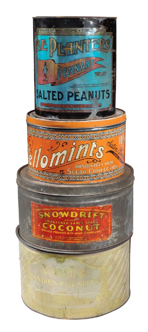 Country store tins (4), Planters Peanuts, Mellomints, (1 of 1)