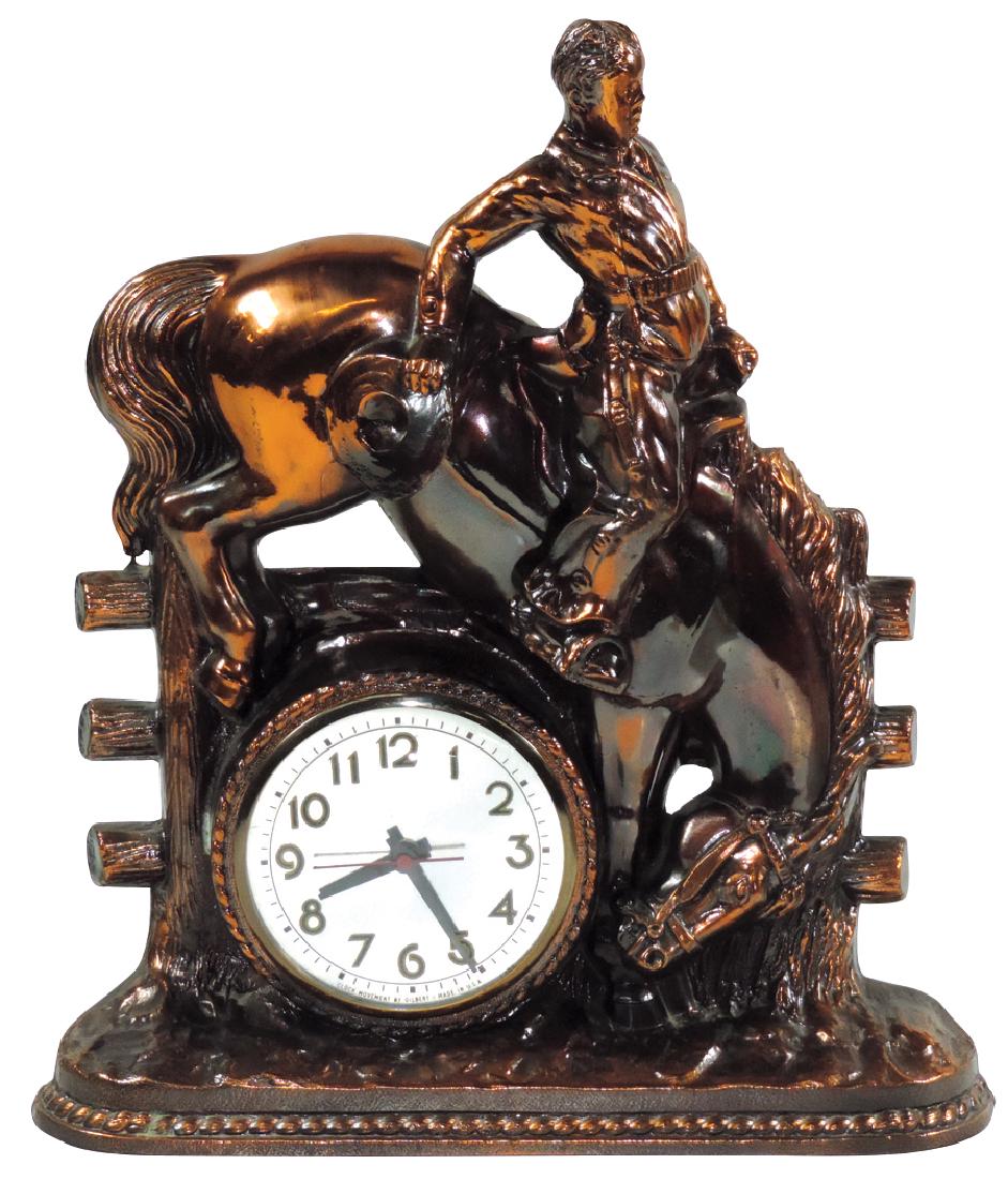 Cowboy clock, bronzed cast metal w/Gilbert movement, (1 of 1)