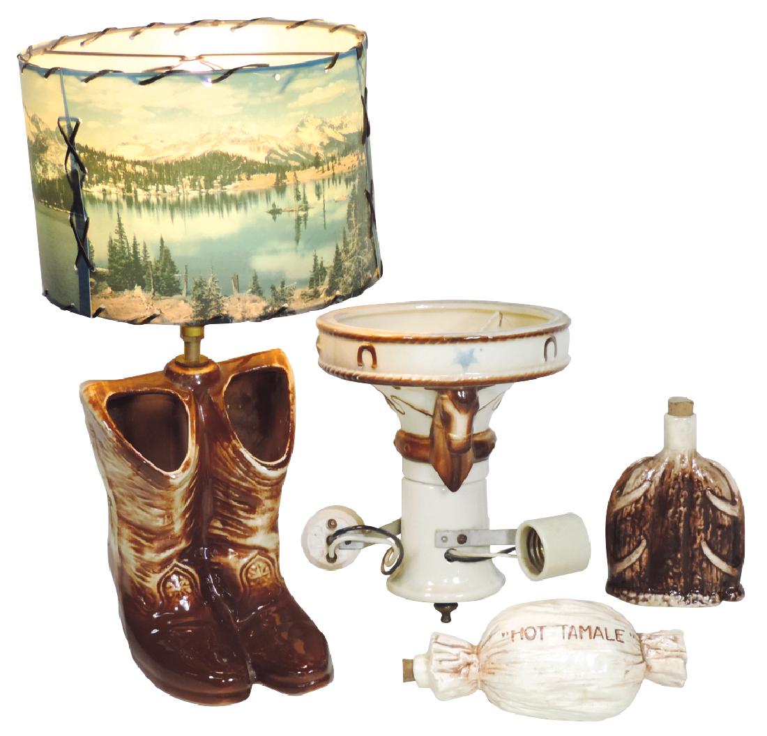 Cowboy items (4), McCoy Pottery lamp w/shade, ceiling (1 of 1)