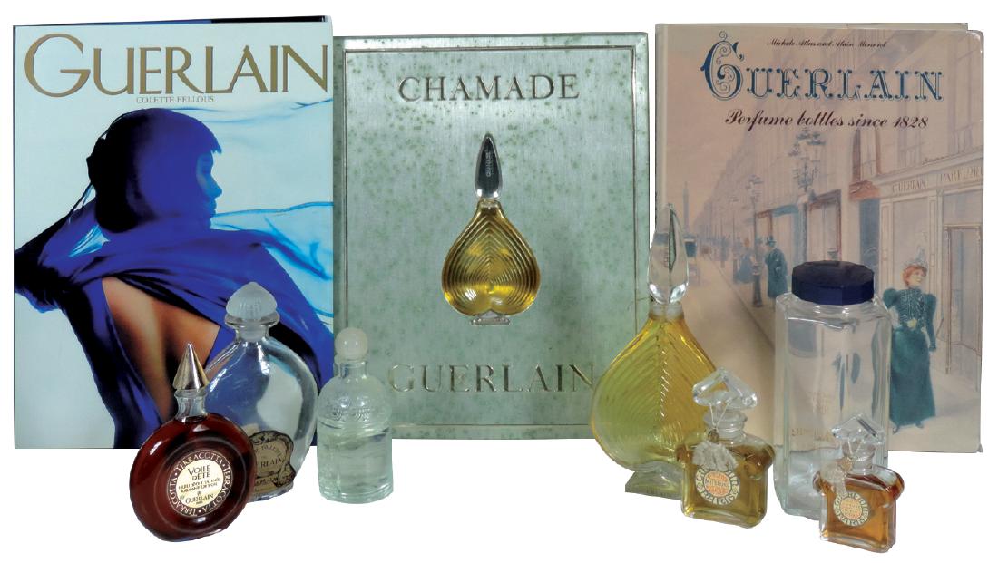 Perfume factices, bottles, Chamade display card, books (1 of 1)