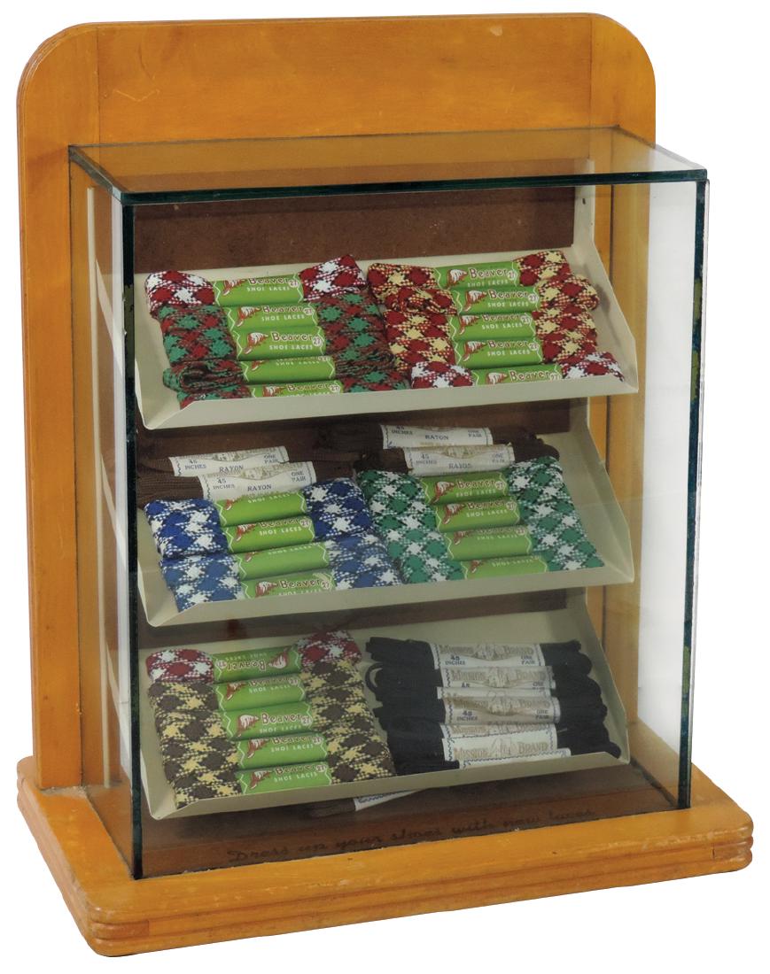 Country store shoelace counter display, wood & glass (1 of 1)