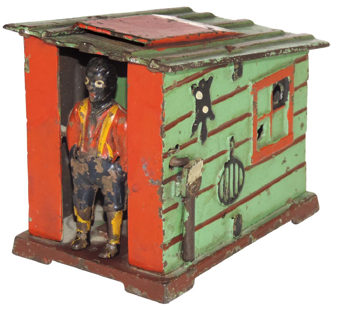 Mechanical bank, Cabin Bank, cast iron w/orig paint, (1 of 1)