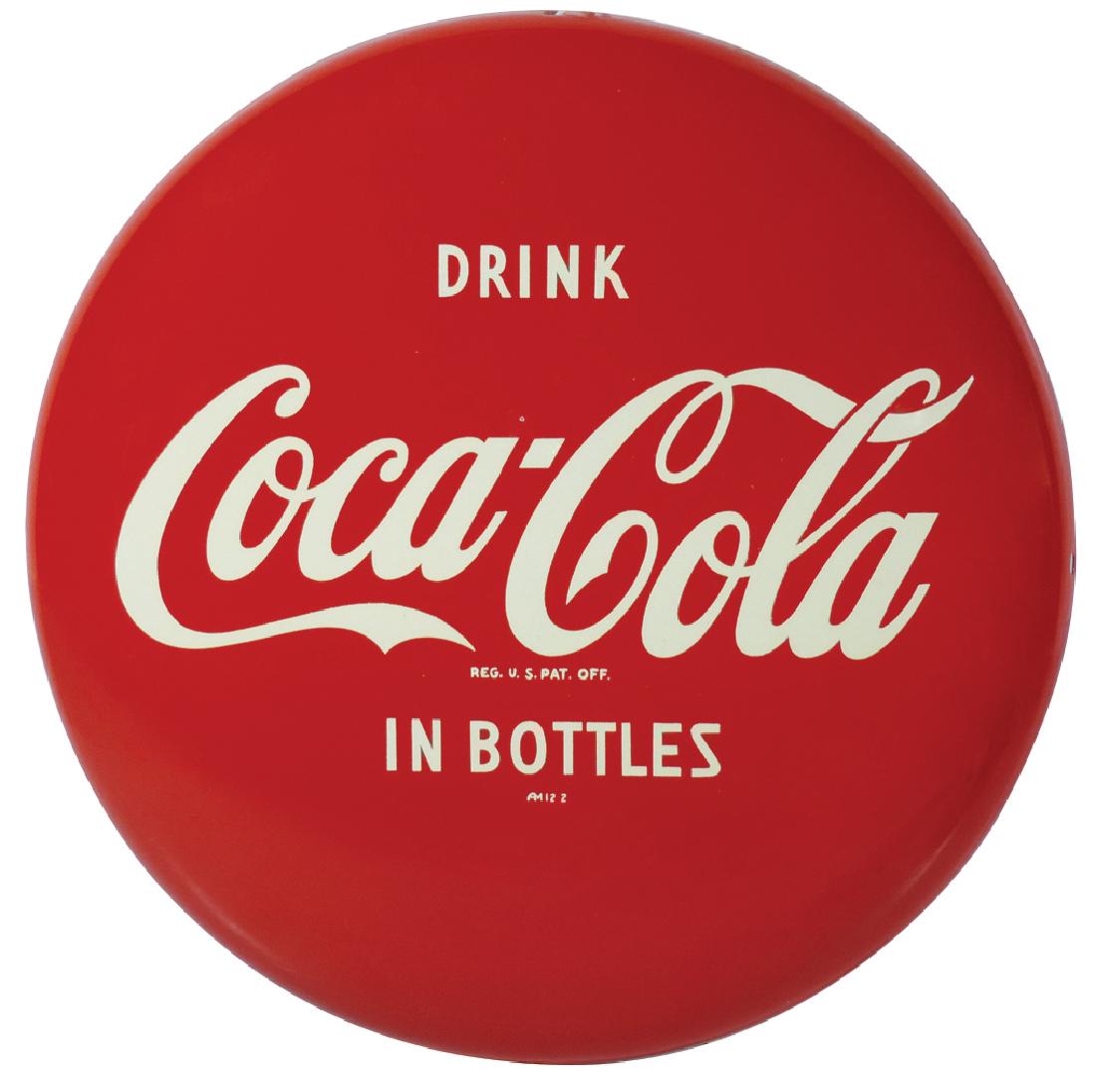 Coca-Cola button sign, "Drink Coca-Cola in Bottles", (1 of 1)