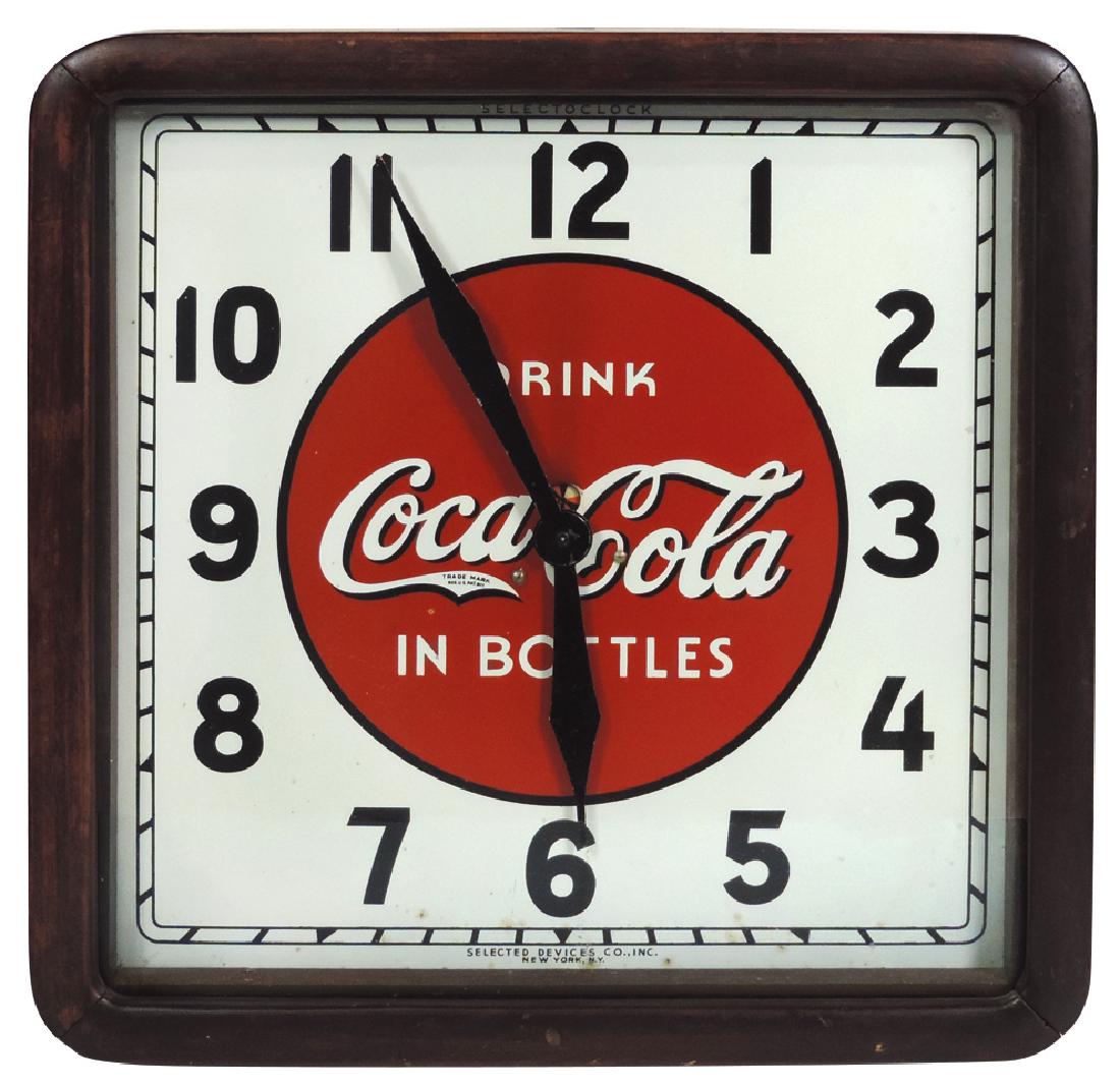 Coca-Cola clock, "Drink Coca-Cola in Bottles", metal (1 of 1)