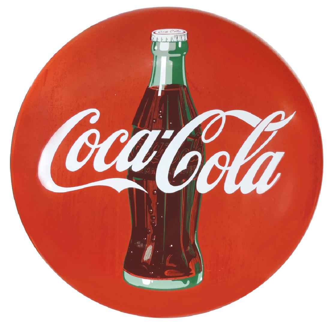 Coca-Cola button sign, porcelain w/bottle, some stain & (1 of 1)