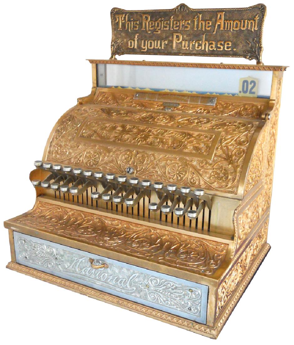 Cash register, National Model 36, brass w/orig marquee, (1 of 1)