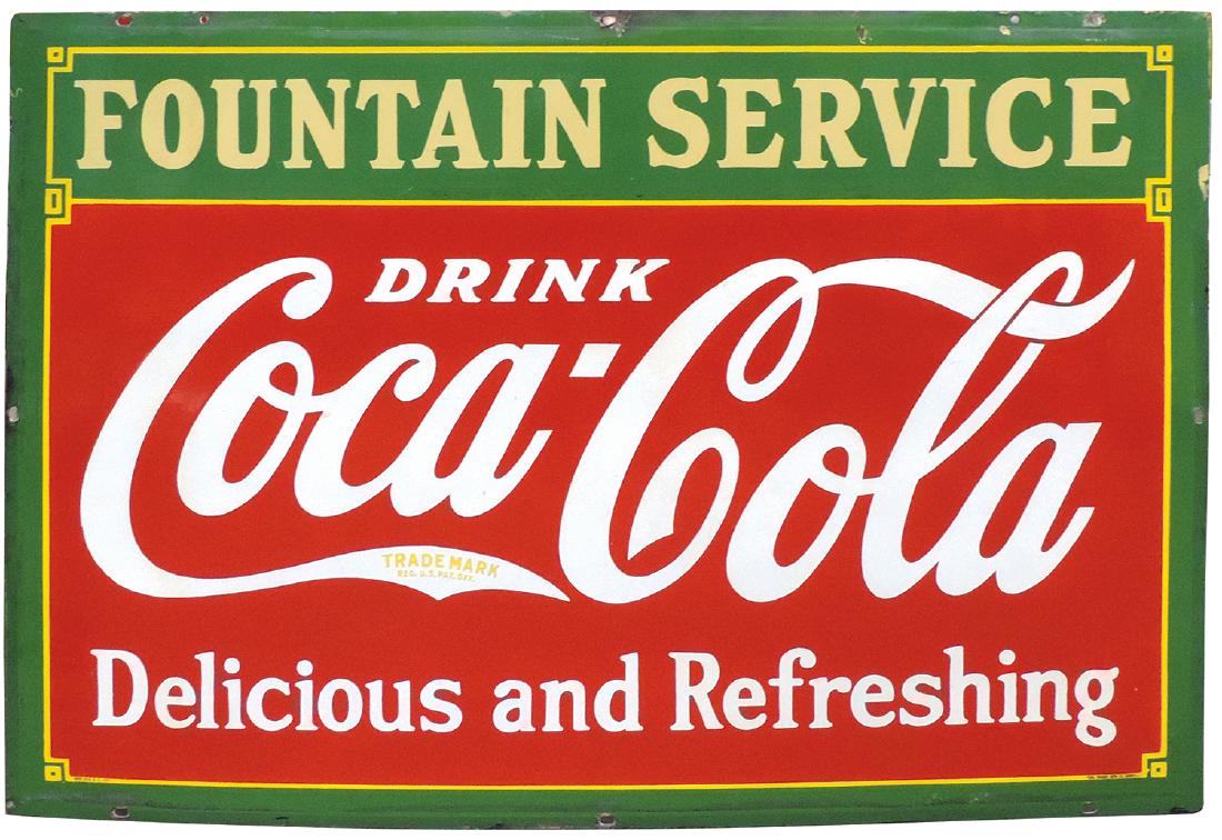 Coca-Cola sign, "Fountain Service" 2-sided porcelain, (1 of 2)
